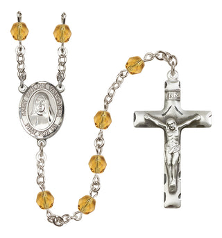 Silver Plated 6mm Fire Polished Saint Pauline Visintainer Rosary in Topaz
