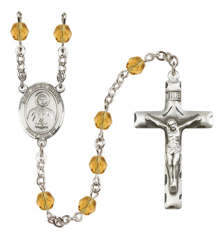 Silver Plated 6mm Fire Polished Saint Peter Chanel Rosary in Topaz