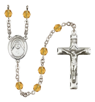 Silver Plated 6mm Fire Polished Saint Alphonsa of India Rosary in Topaz