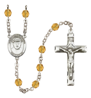 Silver Plated 6mm Fire Polished Saint Damien of Molokai Rosary in Topaz