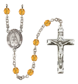 Silver Plated 6mm Fire Polished Our Lady of Rosa Mystica Rosary in Topaz