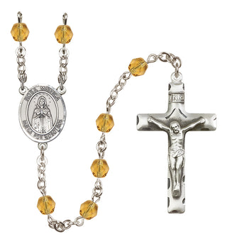 Silver Plated 6mm Fire Polished Our Lady Rosa Mystica Rosary in Topaz