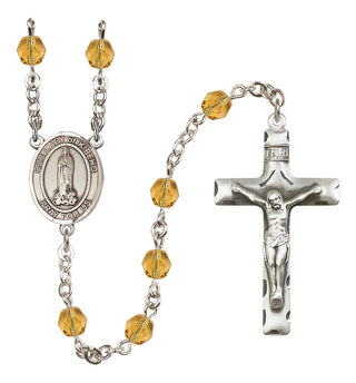 Silver Plated 6mm Fire Polished Our Lady of Kibeho Rosary in Topaz