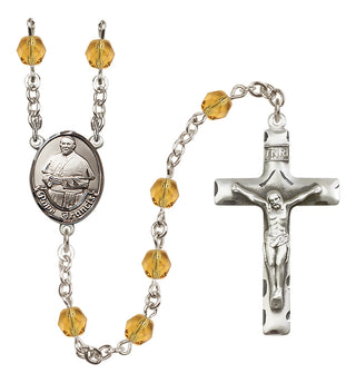 Silver Plated 6mm Fire Polished Pope Francis Rosary in Topaz
