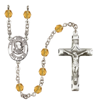 Silver Plated 6mm Fire Polished Saint John Xxiii Rosary in Topaz