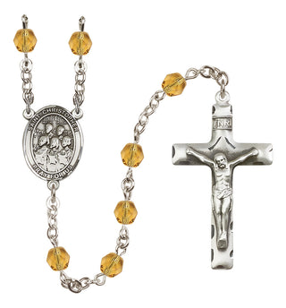 Silver Plated 6mm Fire Polished Saint Christopher / Choir Rosary in Topaz