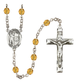 Silver Plated 6mm Fire Polished Saint Sebastian / Golf Rosary in Topaz