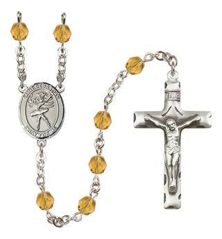 Silver Plated 6mm Fire Polished Saint Sebastian / Dance Rosary in Topaz
