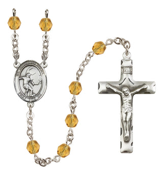 Silver Plated 6mm Fire Polished Guardian Angel/Soccer Rosary in Topaz