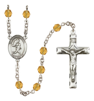 Silver Plated 6mm Fire Polished Guardian Angel/Track&Field-Men Rosary in Topaz