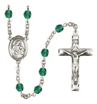 Silver Plated 6mm Fire Polished Saint Ann Rosary in Zircon