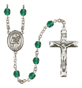 Silver Plated 6mm Fire Polished Saint Agatha Rosary in Zircon