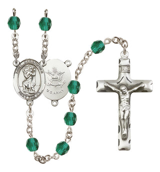 Silver Plated 6mm Fire Polished Saint Christopher / Army Rosary in Zircon