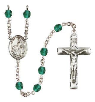 Silver Plated 6mm Fire Polished Saint Dymphna Rosary in Zircon