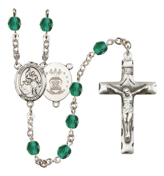 Silver Plated 6mm Fire Polished Saint Joan of Arc / Air Force Rosary in Zircon