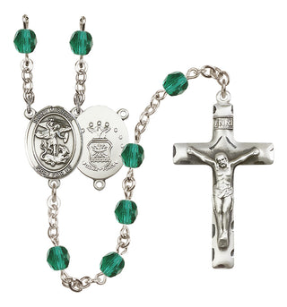 Silver Plated 6mm Fire Polished Saint Michael / Air Force Rosary in Zircon