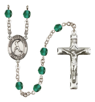 Silver Plated 6mm Fire Polished Saint Christopher/Baseball Rosary in Zircon
