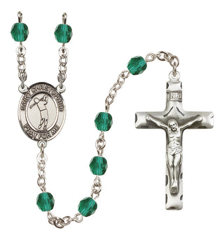 Silver Plated 6mm Fire Polished Saint Christopher/Golf Rosary in Zircon