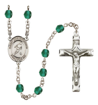 Silver Plated 6mm Fire Polished Saint Christopher/Soccer Rosary in Zircon