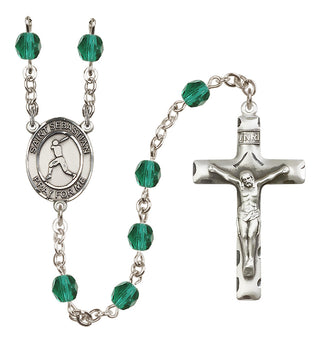 Silver Plated 6mm Fire Polished Saint Sebastian/Baseball Rosary in Zircon