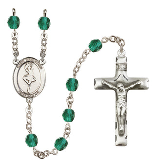 Silver Plated 6mm Fire Polished Saint Sebastian/Dance Rosary in Zircon