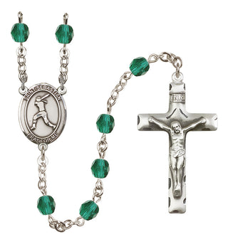 Silver Plated 6mm Fire Polished Saint Sebastian / Softball Rosary in Zircon