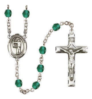 Silver Plated 6mm Fire Polished Saint Christopher/Archery Rosary in Zircon