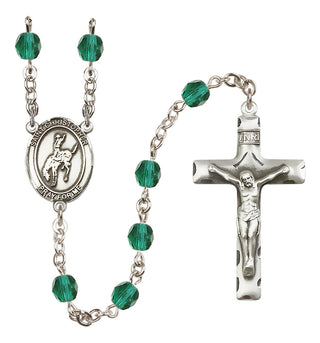 Silver Plated 6mm Fire Polished Saint Christopher / Rodeo Rosary in Zircon