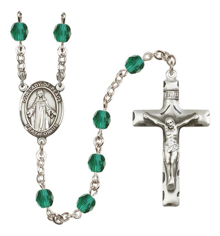 Silver Plated 6mm Fire Polished Our Lady of Peace Rosary in Zircon
