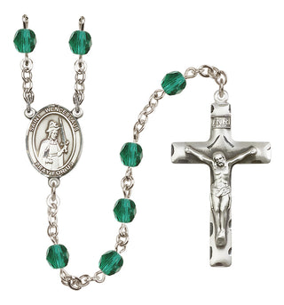 Silver Plated 6mm Fire Polished Saint Wenceslaus Rosary in Zircon
