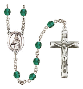 Silver Plated 6mm Fire Polished Saint Emma Uffing Rosary in Zircon