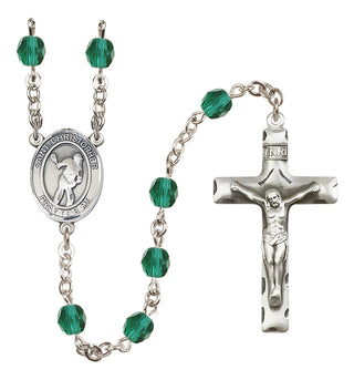 Silver Plated 6mm Fire Polished Saint Christopher/Lacrosse Rosary in Zircon