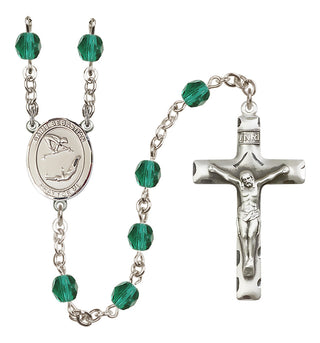 Silver Plated 6mm Fire Polished Saint Sebastian/Gymnastics Rosary in Zircon