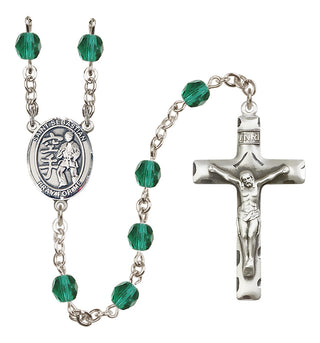 Silver Plated 6mm Fire Polished Saint Sebastian/Karate Rosary in Zircon