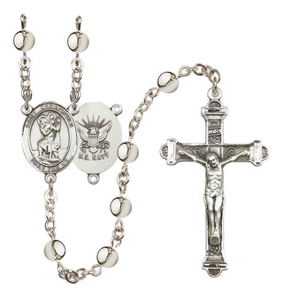 Silver-Plated 6mm Saint Christopher / Navy Rosary