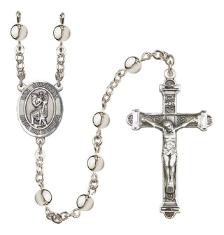 Silver-Plated 6mm San Cristobal  Engraved Catholic Rosaries