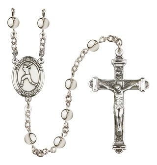Silver Plated 6mm Saint Christopher/Softball Rosary
