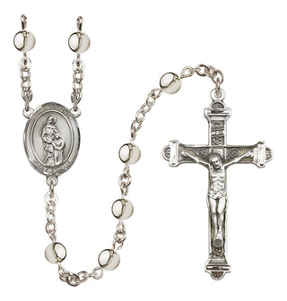 Silver-Plated 6mm Saint Anne  Engraved Catholic Rosaries