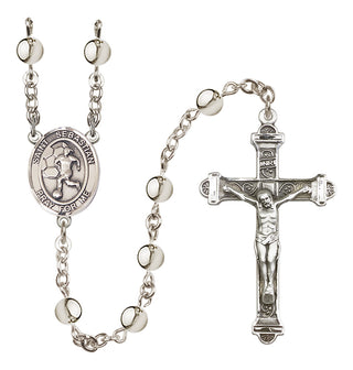 Silver-Plated 6mm Saint Sebastian/Soccer-Women Rosary