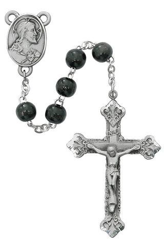 Black Wood Scared Heart Rosary