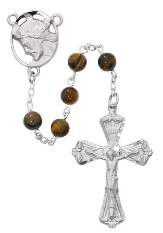 Tiger Eye Head Of Christ Rosary