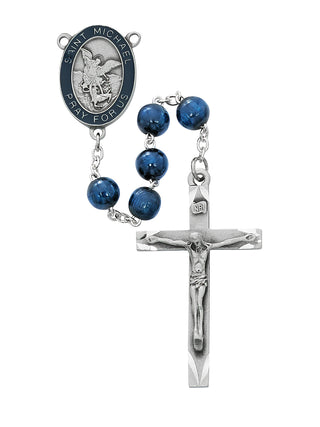 Blue Wood Epoxy Saint Michael Rosary