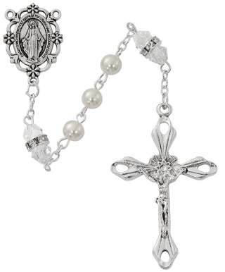 6MM Pearl, Crystal Rosary