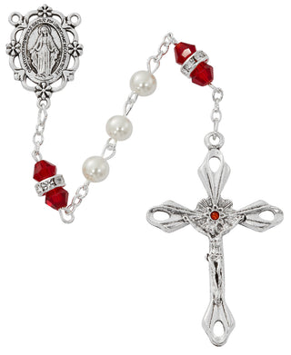 6MM Pearl, Garnet Rosary
