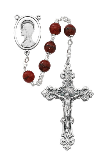 7MM Black Glass Rhodium Filled Rosary, Box