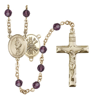 14 Karat Gold-Filled 6mm Austrian Crystal Saint Florian/Firefighter Rosary in Amethyst