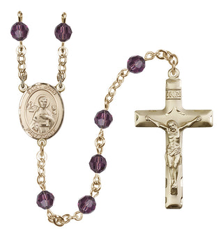 14 Karat Gold-Filled 6mm Austrian Crystal Saint John the Apostle Rosary in Amethyst