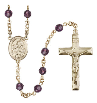 14 Karat Gold-Filled 6mm Austrian Crystal Saint Joseph Rosary in Amethyst