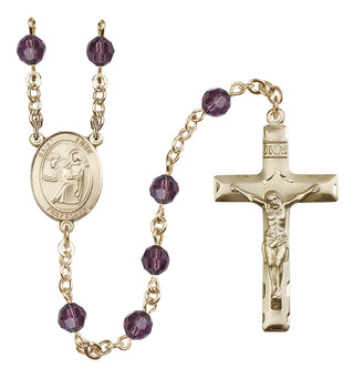 14 Karat Gold-Filled 6mm Austrian Crystal Saint Luke the Apostle Rosary in Amethyst