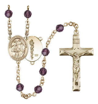 14 Karat Gold-Filled 6mm Austrian Crystal Saints Cosmas & Damian / Doctors Rosary in Amethyst
